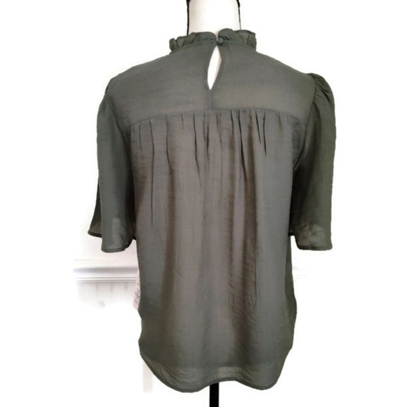 Nanette Lepore Khaki Green Grannycore Feminine Cottagecore Crochet Trim Top Size - Picture 2 of 5